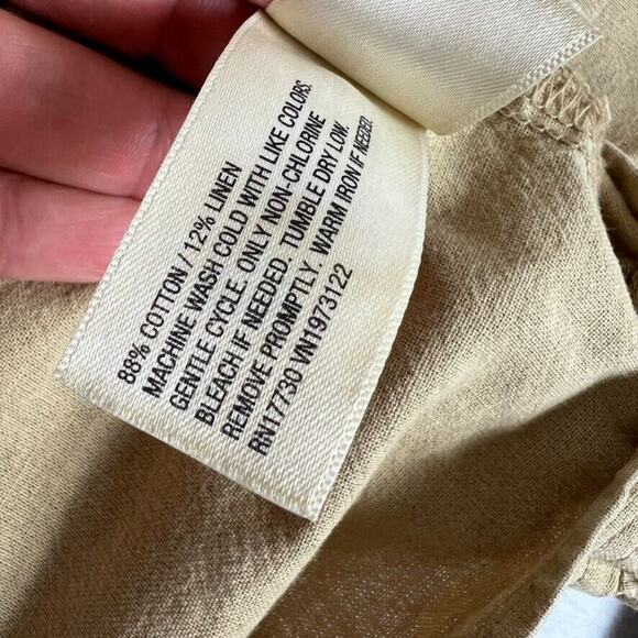 Universal Thread Shirt Women Tan Long Sleeve Collared Cropped Cotton Linen Blend - Picture 7 of 8